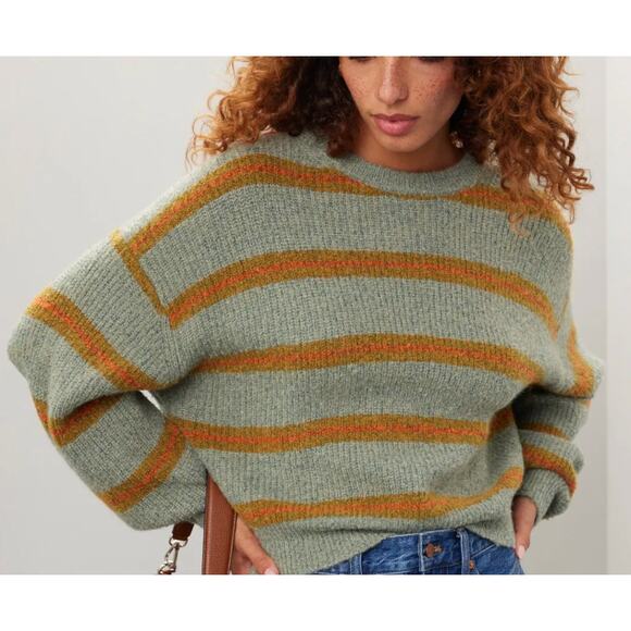 Spirtual Gangster Olive Oversized Knit Sweater SMALL Crew Alpaca Designer $158 - Picture 1 of 9